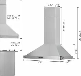 302A ACEKOOL Kitchen Hood Wall Mount Vent Ducted Ductless Cfm #2