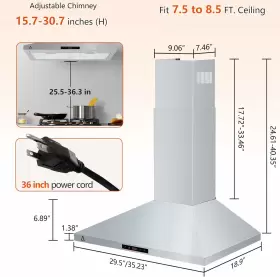 303A ACEKOOL Kitchen Hood Wall Mount Vent Ducted Ductless Cfm #2