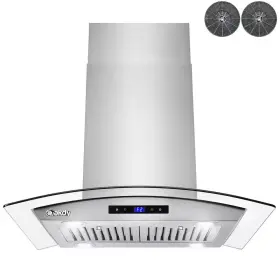 Akdy 313030159182 36 Inch 343 Cfm Convertible Island Mount Range Hood With Tempered Glass And Carbo
