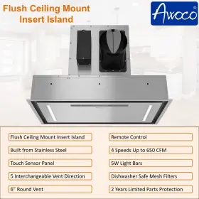 AWC-RH-BQ-CR3X AWOCO Flush Ceiling Mount Island Hood Steel #3