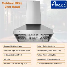 AWC-RH-IS-H48 AWOCO Bbq Island Mount Vent Hood Steel Speeds #2