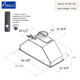 RH-BQ-V30 AWOCO Hood Voice Gesture Cfm Top Vent