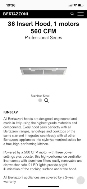 KCH36XV BERTAZZONI Hood Cfm Motor Steel Led