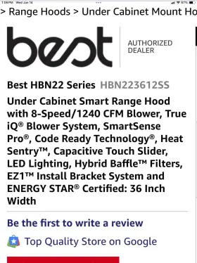 HBN223612SS CABINET Smart Hood Box