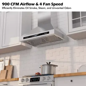 04B36 BRANO Cfm Wall Mount Hood Steel Kitchen Ductless Ducted