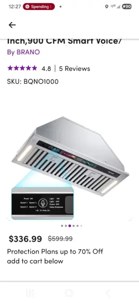BQNO1000 BRANO Cfm Smart Voice Cabinet Hood Steel Touch