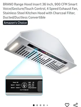 QRED-115C-36 BRANO Cfm Smart Voice Cabinet Hood Steel Touch