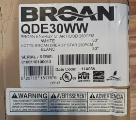 QDE30WW BROAN Cabinet Hood Box