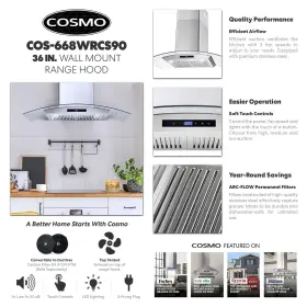 COS-668WRCS90 COSMO Ducted Wall Mount Hood Steel Wi #3