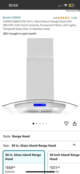 668ICS750 COSMO Glass Island Hood