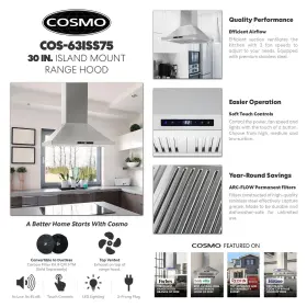 687748943426 COSMO Island Hood Fan Cfm Permanent Filt #3
