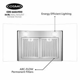 850666006393 COSMO Hood Glass Kitchen Stove Led Light Exhaust #2