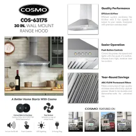 COS-63175 COSMO Wall Mount Hood Efficient Airflow Ducted #3