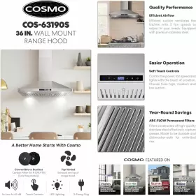 COS-63190S COSMO Wall Mount Hood Ducted Convertible Ductless #3