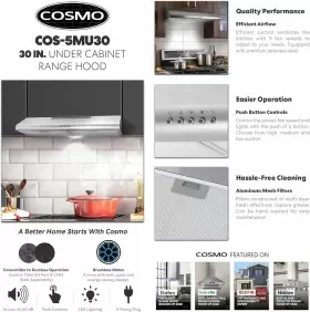 COS5MU30 COSMO Cabinet Hood Ducted Ductless Top Rear