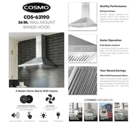 COS63190 COSMO Ducted Wall Mount Hood Steel Push #3