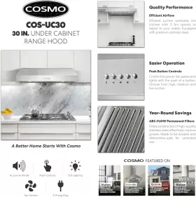 UC30 COSMO Ducted Cabinet Hood Kitchen Stove Vent #3
