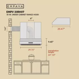 EMP-30RH07 EMPAVA Hood Cabinet Ducted Kitchen Cfm Stain Steel #2