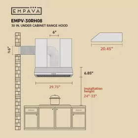 EMP-30RH08 EMPAVA Kitchen Hood Cabinet Ducted Light #2