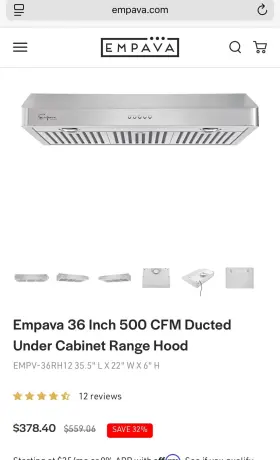EMPV-36RH12 EMPAVA Undercabinet Push Control Led Cfm