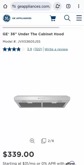 JVX5360SJSS GE Cabinet Hood Hl #3