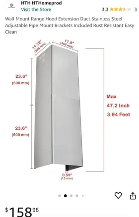 A1-39 HTH INTERNATIONAL INC Wall Mount Hood Extension Duct