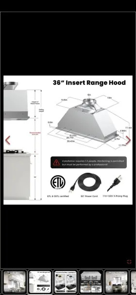 NAB01N-36 INATECT Steel Hood Cfm Dimming Suction