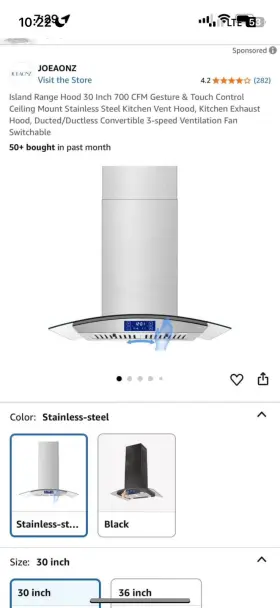 TI0275 JOEAONZ Island Hood Cfm Gesture Touch Control Ceiling