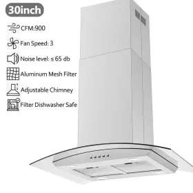 YY0275A-S JOEAONZ Island Hood Tempered Glass Vent Cook Fan #2