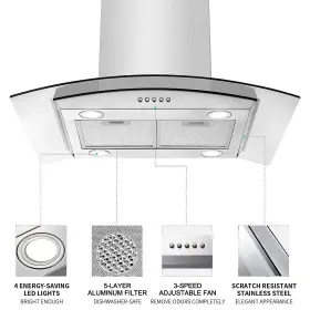 YY0275A-S JOEAONZ Island Hood Tempered Glass Vent Cook Fan #3
