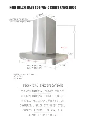 RA3836SQB-WM-5 KOBE Deluxe Wall Mount Hood Cfm Led #3