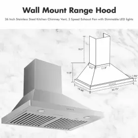 WS12-36 KULED Wall Mount Hood Vent Steel Kitchen Exhaust Fan #3