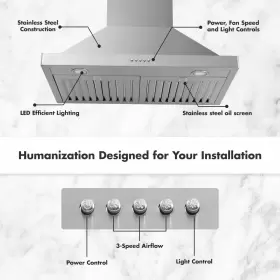 WS12-48 KULED Wall Mount Hood Vent Steel Kitchen Exhaust Fan #3
