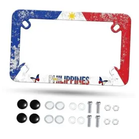Omw2fyb Xhvnvh-iyurfy-gyyu-er-000006 Motorcycle License Plate Frame Philippines Stainless Retro Philippine Flag