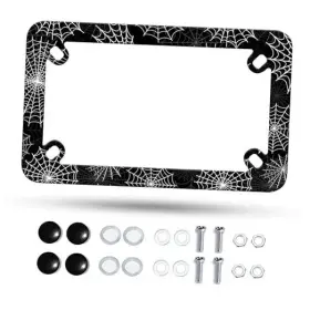 Omw2fyb Xhvnvh-iyurfy-gyyu-er-000007 Motorcycle License Plate Frame Halloween Gothic Stainless Steel Spider Web