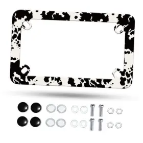 Omw2fyb Xhvnvh-iyurfy-gyyu-er-000008 Motorcycle License Plate Frame Black White Cow Stainless Steel Spots Print