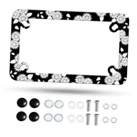 Omw2fyb Yhsj-d6z8ukj-jielob-cv-6 Motorcycle License Plate Frame Beautiful Flowers Black White Sunflower