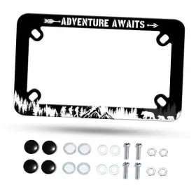 Omw2fyb Yhsj-d6z8ukj-jielob-cv-8 Motorcycle License Plate Frame Mountain Hiking Bear Stainless Adventure Awaits