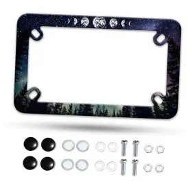 Omw2fyb Yudvbs-ladew-pyung-h-0003 Motorcycle License Plate Frame Starry Sky Stainless Steel Moon Phase Forest