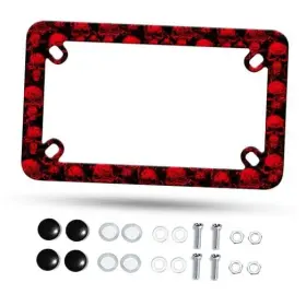 Omw2fyb Yudvbs-ladew-pyung-h-0013 Motorcycle License Plate Frame Halloween Stainless Steel Material Red Skull
