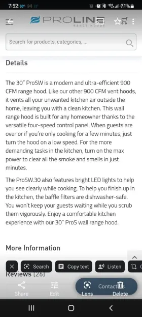 SW30 PROLINE RANGE HOODS Pro Line Hood Exhaust Fan #2