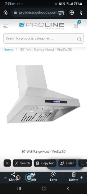 SW30 PROLINE RANGE HOODS Pro Line Hood Exhaust Fan