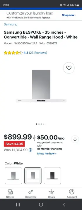 NK36CB700W12AA SAMSUNG Bespoke Smart Wall Mount Hood Lcd