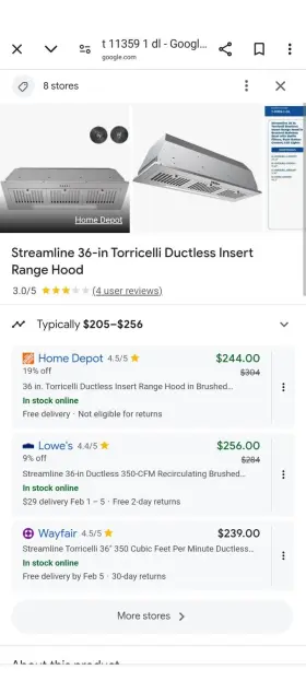 T-11359-1-DL STREAMLINE Torricelli Ductless Hood Steel Baffle