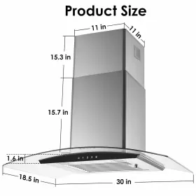 3375BCK TIEASY Wall Mount Hood Tempered Glass Cook Vent Fan #2