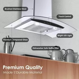 3375BCK TIEASY Wall Mount Hood Tempered Glass Cook Vent Fan