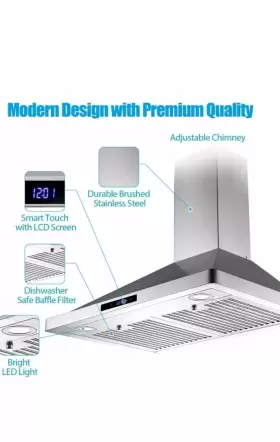 USGD1075 TIEASY Wall Mount Hood Kitchen Cfm Touch Control Fan #2