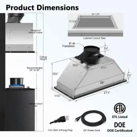 KMB02B30-HD VELIVI Cfm Convertible Ductless Hood Steel #3