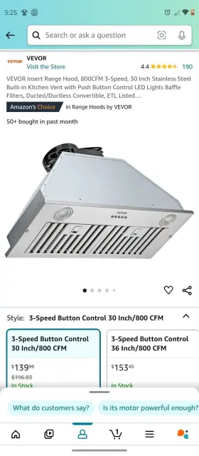 Q30450CFM110VIT8V VEVOR Hood Exhaust Fan Kitchen Stove #2