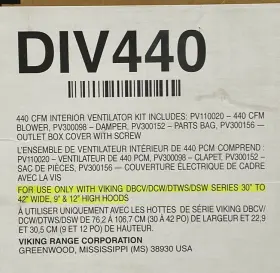 DIV440 VIKING Cfm Interior Ventilator Fan Hoods Kit